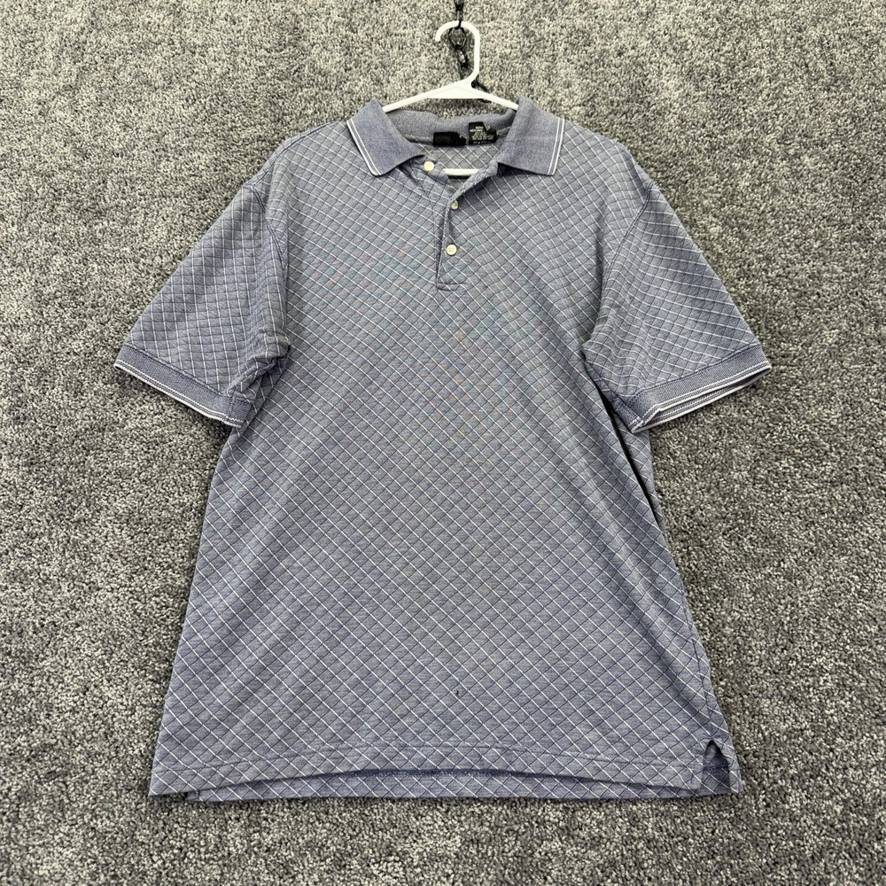 George Polo Shirt Mens Medium Blue Argyle Knit Classic Golf Casual Summer